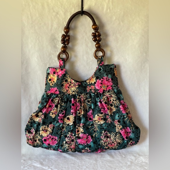 Vintage Handbags - Vintage colorful, wooden handle beads, hobo purse